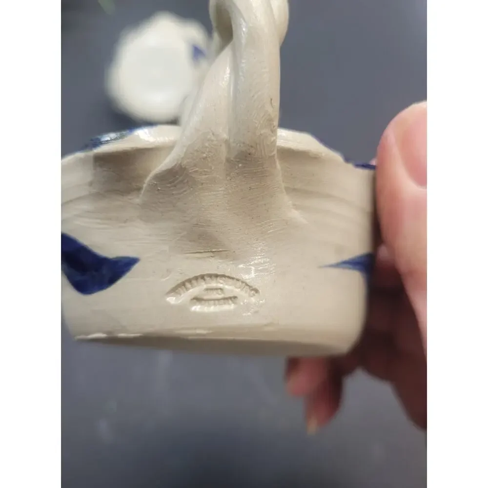 Williamsburg Pottery Candle Holder, WPF Cobalt Blue Leaf Finger Candle Stick